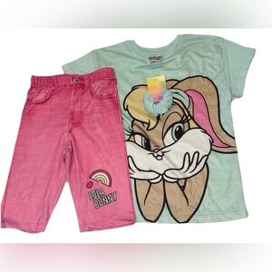 Lola Bunny Girls Outfit Size 6x New with Tags Looney Tunes Shirt Pant Hair Tie